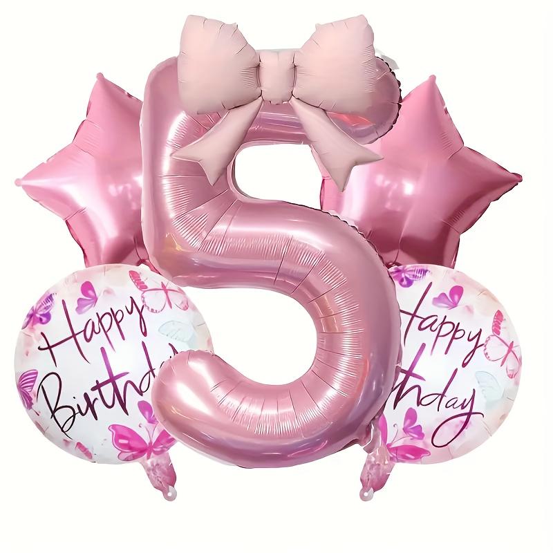 6pcs Happy Birthday Bow Tie Foil Balloons 32inch Pink Number 1-9 Balloons for Kids Girls Birthday Anniversary Party Decora Gift