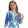Mädchen Reverskragen Langarm Glänzende Strasssteine Metallische Jacke Jazz Dance Oberbekleidung