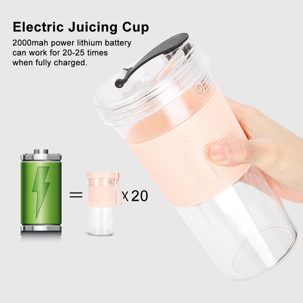Portable Electric Fruit Juicing Cup Three Leaf Cutter Head Juicer Mixer 2000mah for Travel Home USB