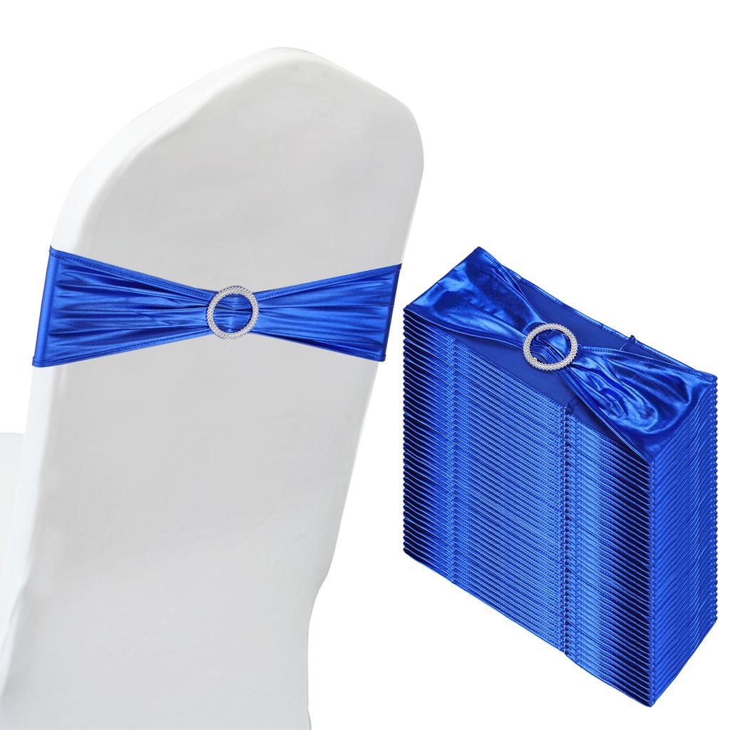 50pcs Stretch Chair Sashes Bows Elastic Chair Bands Sashes with Buckle Slider for Wedding Banquet Decorations 14"x5"