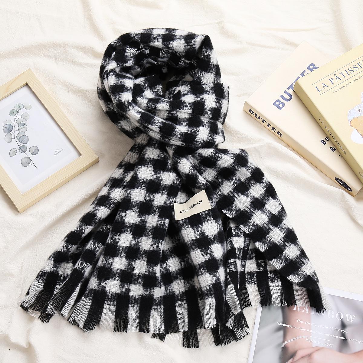 Stylish Korean Plaid Scarf for Women: Faux Cashmere, Thick, Warm, Fashionable Autumn/Winter Accessory