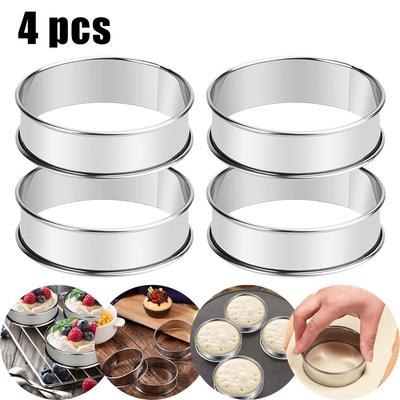 4PCS Paslanmaz Çelik İngiliz Muffin Halkaları Çift Crumpet Haddelenmiş Çerez Tartları