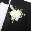 Men Simulated Rose Corsage Lightweight Compact Size Brooch Forest Style Suit Decoration with Green Leaves Vine Elements Prom Floral Accessory