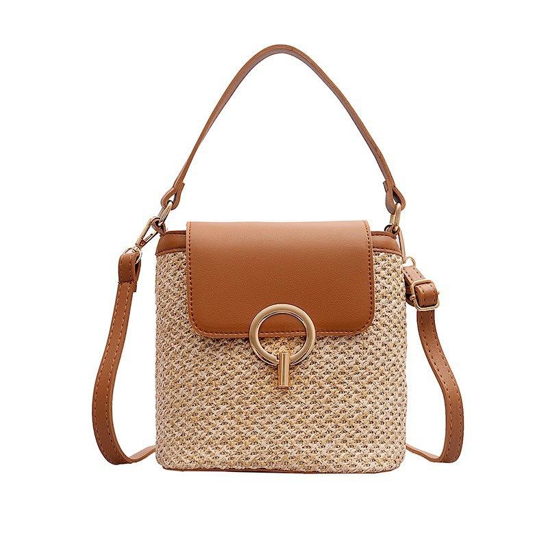 1 Pcs Beach Vacation Woven Women's New Fashion Trend Korean Version Versatile Fashion Handheld Crossbody Bucket Bag