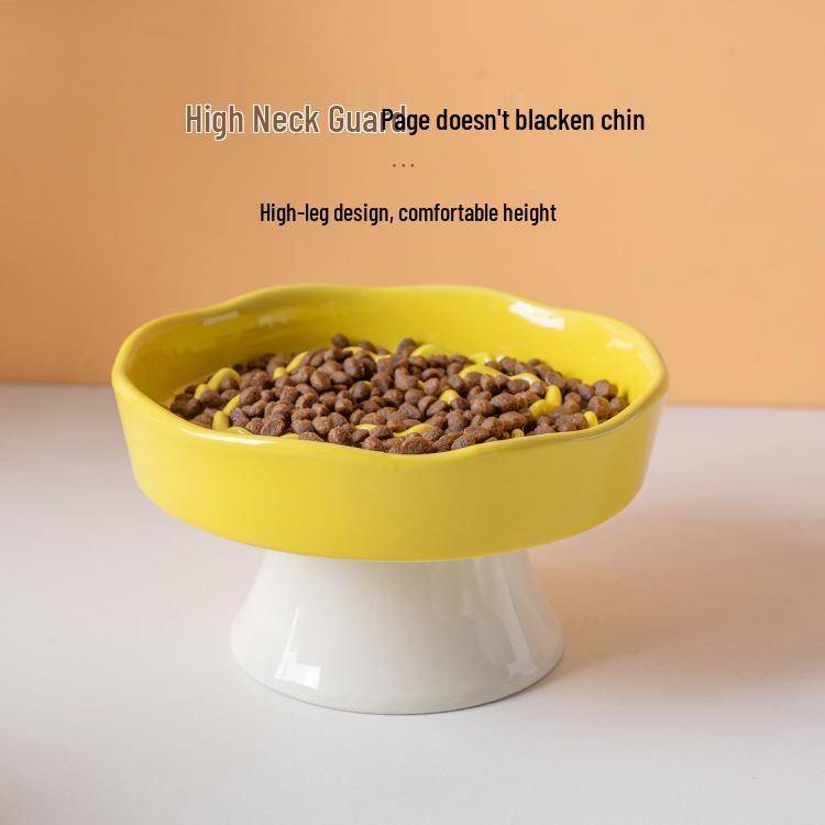 High-Leg Ceramic Slow Feeder Bowl - Anti-Choke, Neck Protection, Stable Design for Cats & Dogs