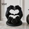Spooky Tabletop Figurines 3D Printed Heart Shape Skeleton Hand Ornament, Gothic Rose Skull Statue Dark Home Aesthetic Accessories for Decor,