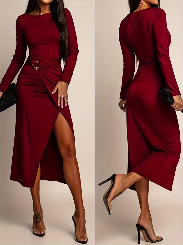 Elegant Retro Slim Fit Skirt with Waist Pleats & Metal Accents