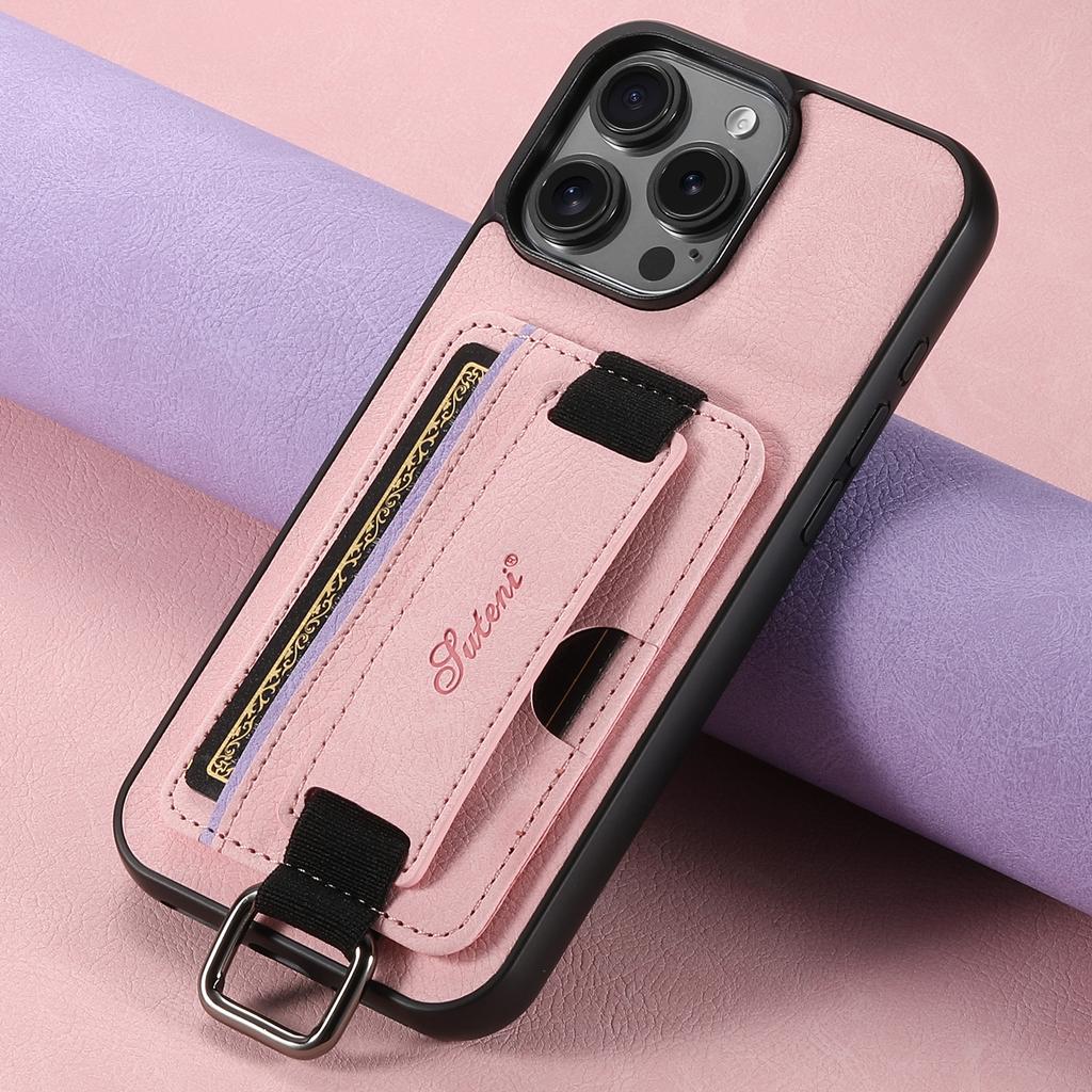 SUTENI H13 For iPhone 16 Pro Max Case Litchi Texture Leather+TPU+PC Cover with Card Holder Kickstand