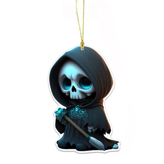 Halloween Car Ornament Cool Skeleton Acrylic Car Rearview Mirror Charm 2D Flat Skull Hanging Pendant for Car Interior Backpack Accessory