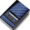 Tie Men'S Business Professional Dress Suit Blue Striped Gift Box Polyester Silk 7.5Cm Business Gift