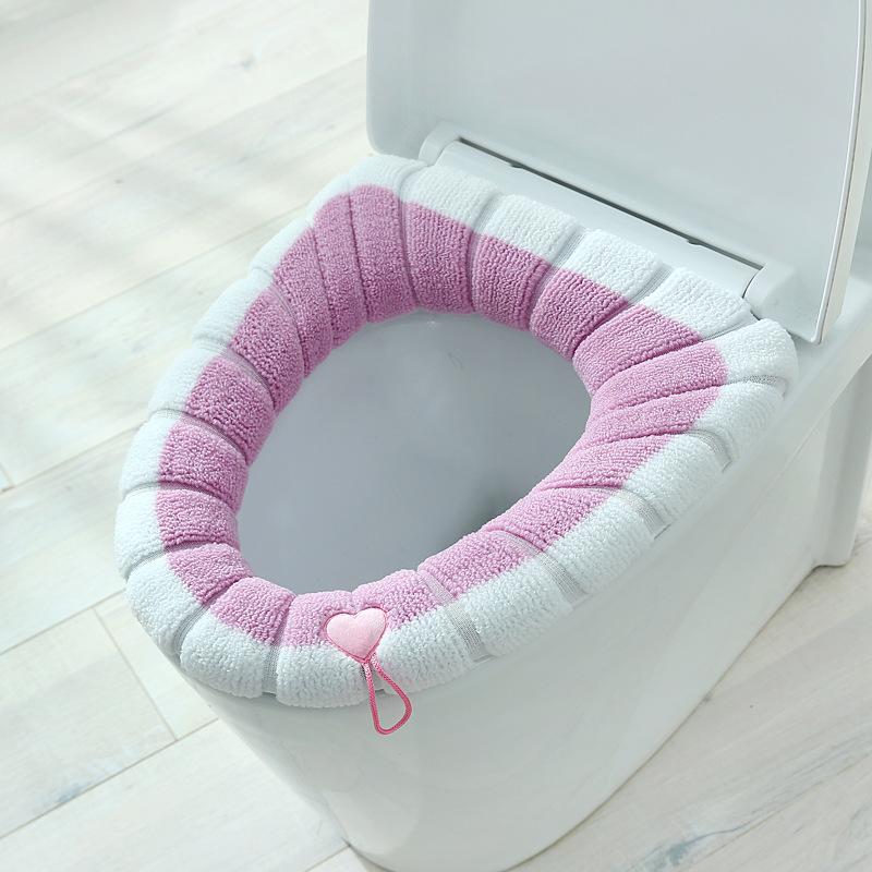 Winter Warm Toilet Seat Cover Mat Bathroom Toilet Pad Cushion with Handle Thicker Soft Washable Closestool Warmer Accessories