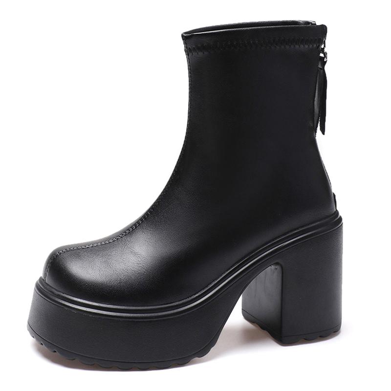 

Lucyever Женские ботильоны на высоком толстом каблуке из искусственной кожи, готические ботинки на толстой платформе, женские короткие ботинки с застежкой-молнией сзади, размер 42 37 чёрный