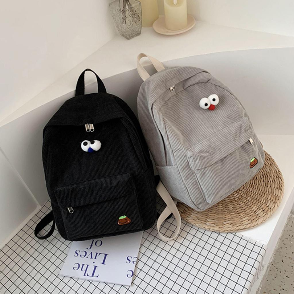 Women Casual Backpack College Wind Large-capacity Corduroy Travel Bag Student School Bag Female High Student Bookbag