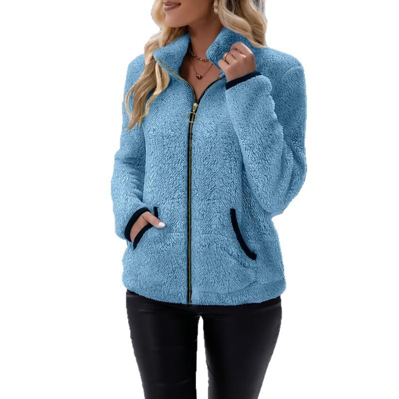 Women's Autumn Winter New Casual Double-Sided Fleece Zip Up Cardigan Plush Sweatshirt Jacket Reversible Fuzzy Hoodie Coat