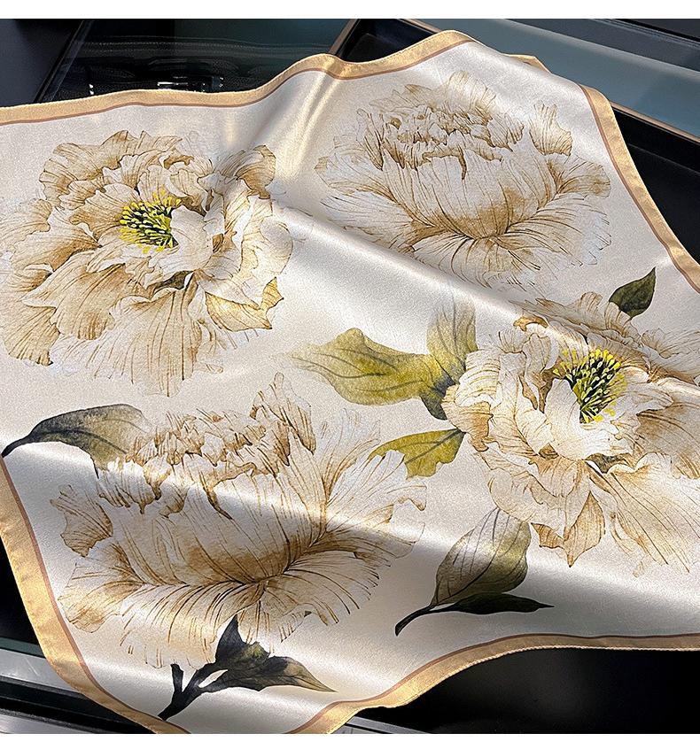 

NEW 100% Silk Scarf For Women Korean Red Big Flowers Festival Gift Hair Tie Neck Scarf Ribbon Spring Summer Party Scarves 53CMX53CM