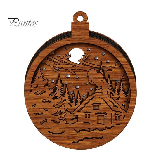 Warm Light Christmas Tree Ornaments 3D Wooden Up Ornament, Layered House Snowman Rustic Holiday Decorations Nativity Scene Hanging Decoration for Xmas
