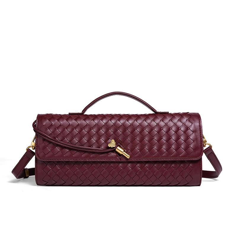 Ruyi handgewebte Baguette-Tasche aus weichem Leder, horizontale quadratische Akkordeontasche, Clutch, Umhängetasche.
