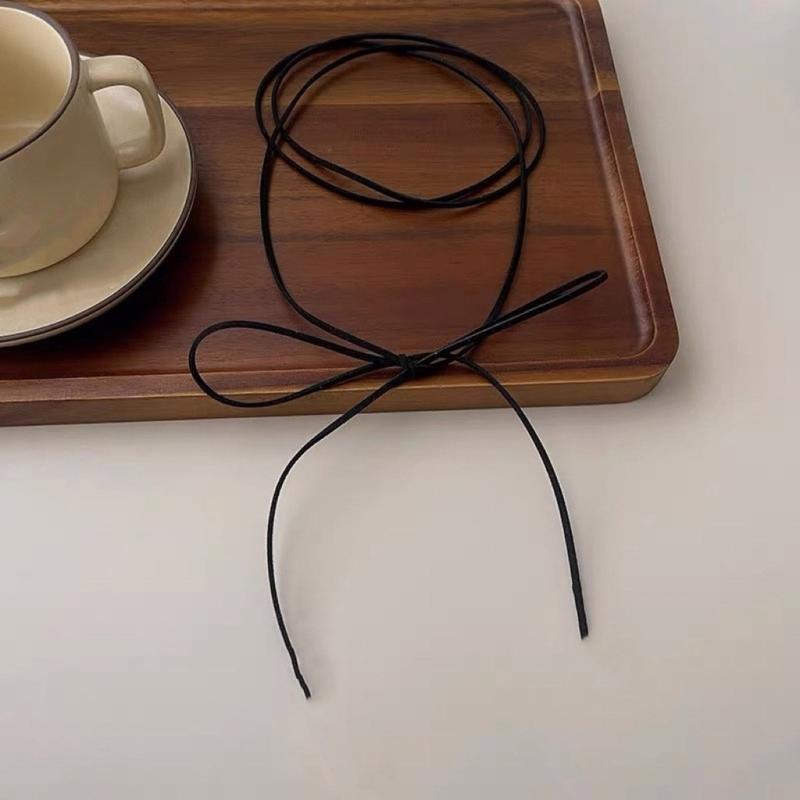 Elegant Long Tie Choker Necklace Stylish Neck Chain with Bowknot Pendant Accessory for Fashionable Women Ladies