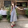 Blue Plaid Bubble Sleeve Dress, New Summer Wear, Retro Idyllic Mori Small Long Dress