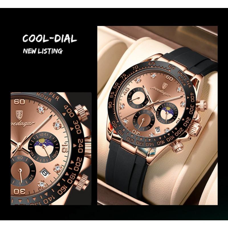 POEDAGAR Luxury Casual Top Brand Watch Business Sport Chronograph Date Luminous Waterproof Silicone Strap Watch Male reloj
