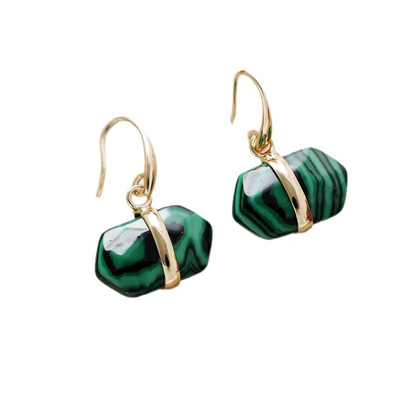 Natural amethyst hexagonal earrings, ear hooks, earrings, Japanese and Korean designers, real gold-plated popular jewelry.