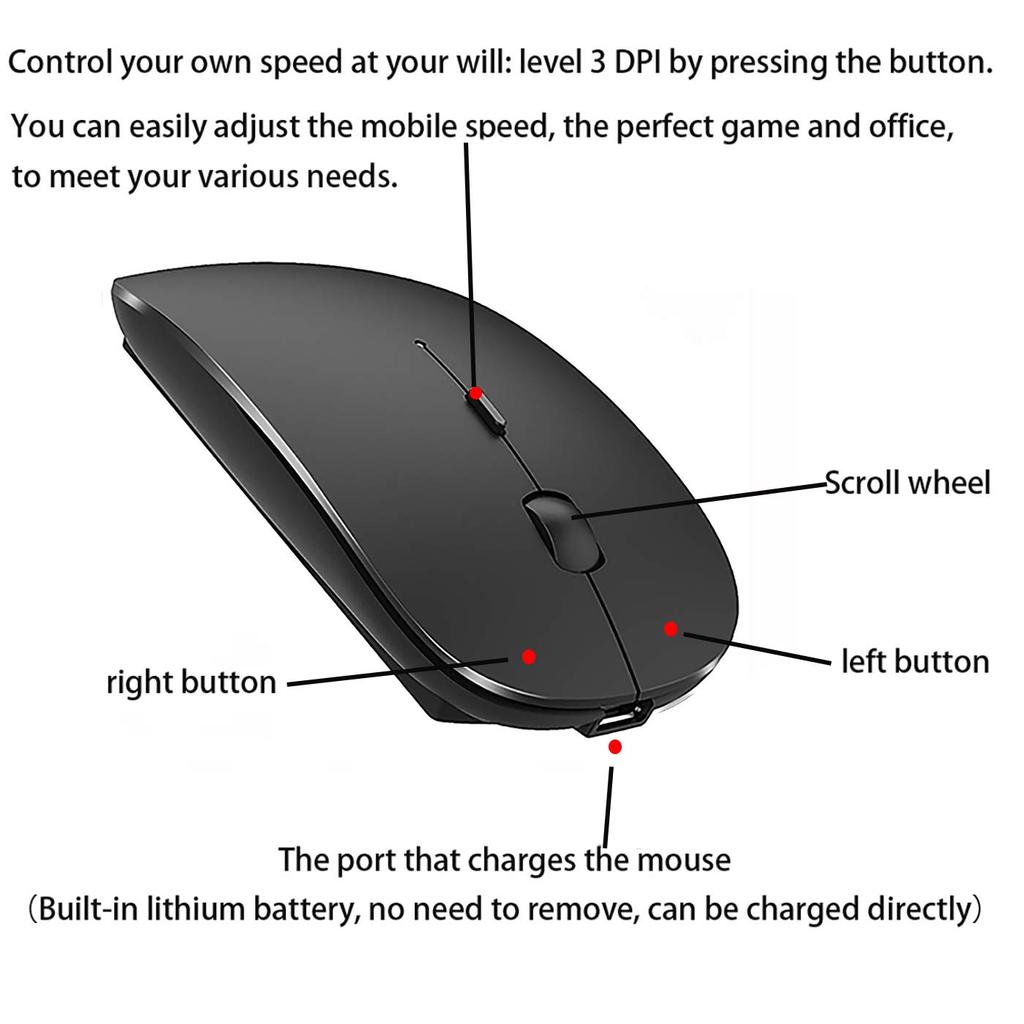Wireless mouse for MacBook MacBook MacBook desktop Windows Dell (black) Pro, Air, laptops, Macs, iMacs, computers, Chromebooks, 7/8/10/11 PCs, HP,