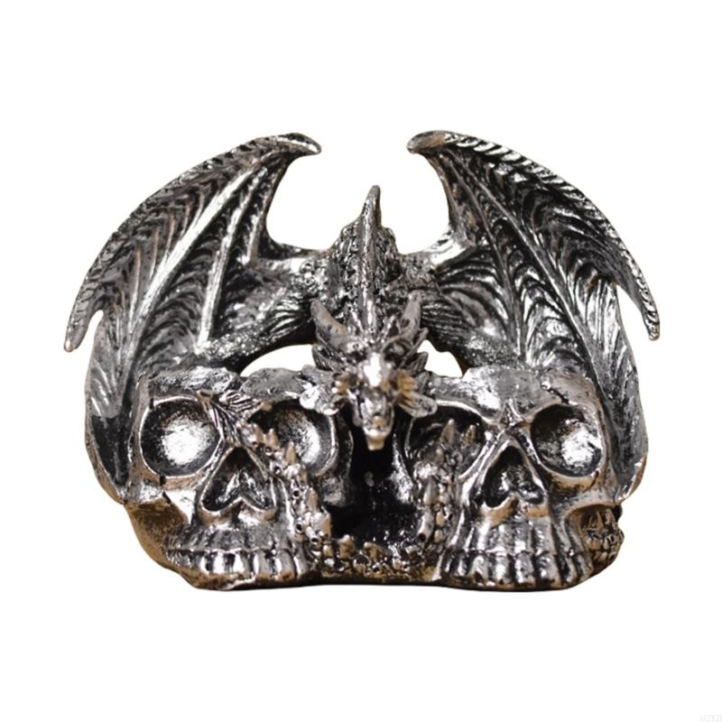 62KD Scary Dragon Skull Sculpture Halloween Decorative Resins Ornament Spices Stand