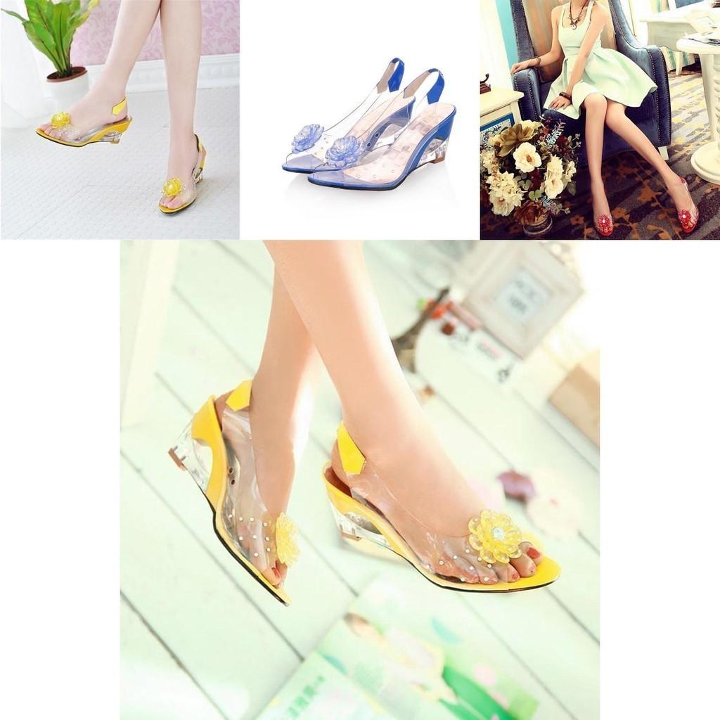 Women's Floral Transparent Sandals With Wedge Heel Sweet Style
