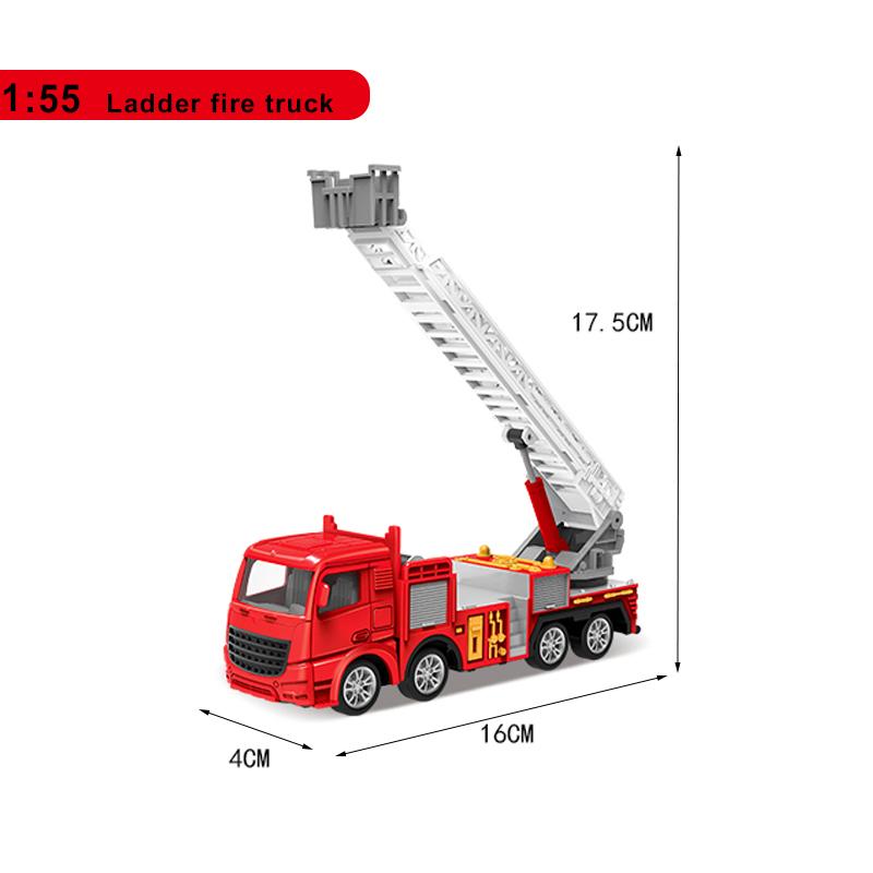 1:55 Modello di Camion dei Pompieri Diecast Simulazione Pull Back Scala Veicolo di Soccorso Antincendio Giocattoli Inerziali Camion dei Pompieri per Bambini