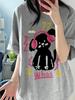 Women's Gray Cartoon Hong Kong Style Loose Fit Short Sleeve T-Shirt - Summer 2025 Collection
