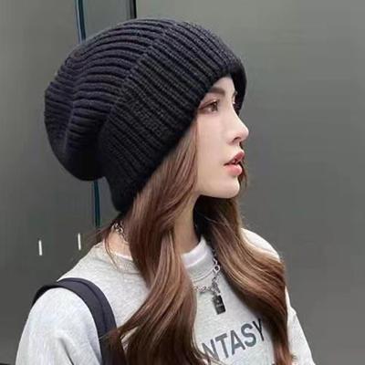 Chunky Needle Wool Pile Hat Women Autumn And Winter Versatile Knitted Cap Warm Ear Protection Loose Cap Cold Cap