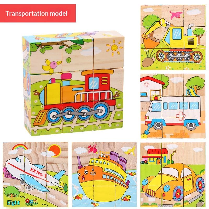 

9Pcs/Set Baby Toys Wooden Blocks Six Side Cube Jigsaw Puzzles Game Animal Fruit Traffic Cognition Puzzle Funny Educational Toys
