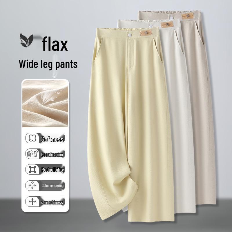 

Women s High-Waisted Linen Wide-Leg Pants - Loose, Lightweight, Summer 2025 Collection XL (recommended 116-125 jin)