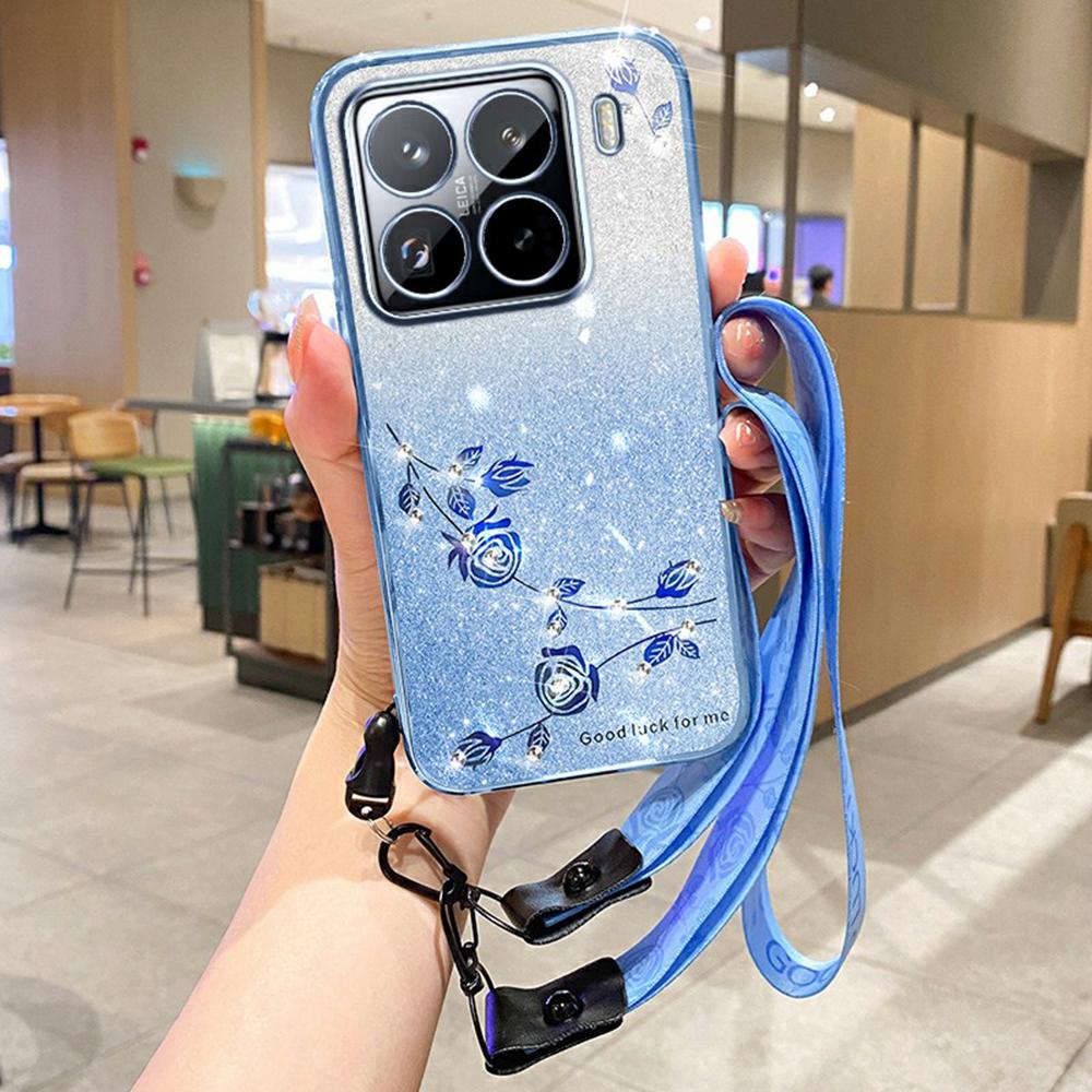 KADEM For Xiaomi 15S Pro Case Flower Pattern TPU Gradient Phone Cover with Lanyards