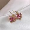 Sterling Silver Pink Heart Dangle Earrings - Korean Style, Shiny, Simple, Light Luxury Design for Women