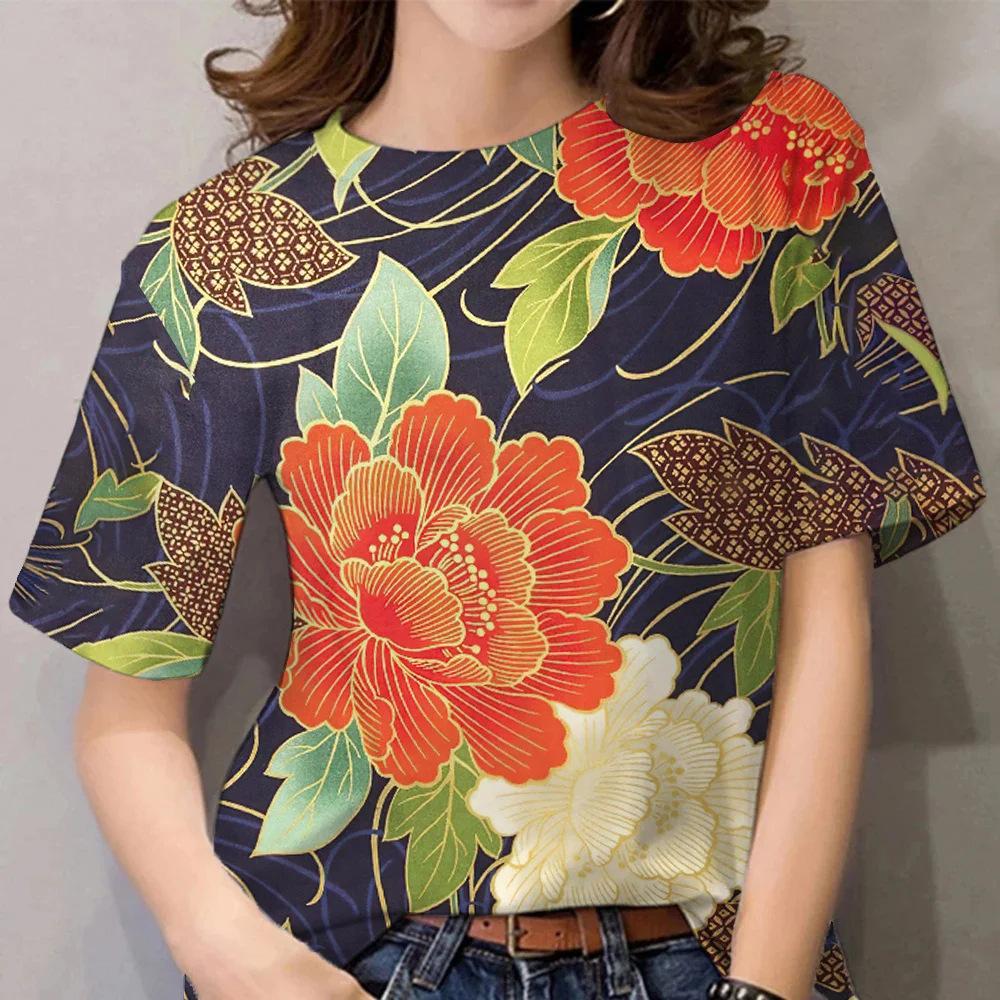 Colorful Floral Print 3D Printed Women's Comfortable Short Sleeved V-neck T-shirt