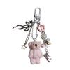 Fashionable Soft Plush Bear Keyring with Bead Chain Colorful Bag Pendant Accessory Beaded Animal Charn Ornament for Girls