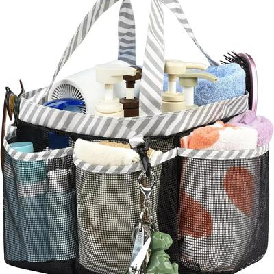 Netz Dusch-Organizer Tasche, Tragbare College Badezimmer Tasche, Schnell Halten, 8 Netzfächer mit Schlüsselhaken und 2 Oxford-Griffen - Schwarz