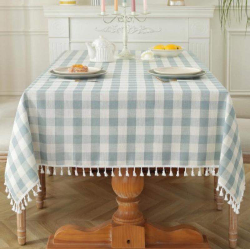 1pcs Checkered Fashion Simple Nordic Tassel Tablecloth Family Gathering Tea Table Cloth Beautiful Living Room Kitchen Dust-proof Decoration Cover