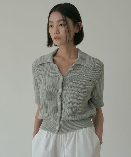Lingseoul Open Collar Cotton Knit-Mint