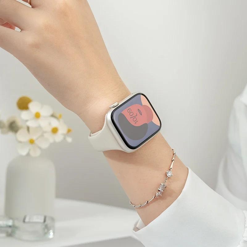 Dünnes Silikonarmband für Apple Watch 40 mm 44 mm 45 mm 41 mm 38 mm 42 mm, einfarbiges Armband für IWatch Serie 1 2 3 4 5 6 SE 7