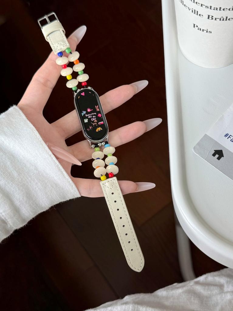 Color bead leather strap is suitable for Xiaomi Mi 8/9Pro bracelet Fit4 Huawei GT5 watch WATCH432 summer