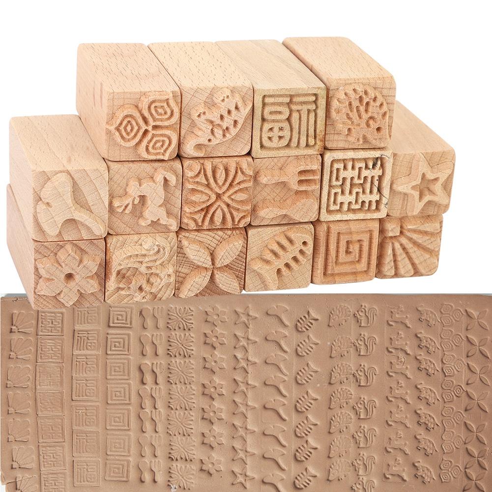 16 Bucăți Ștampile Sculptate Manual Fag DIY Lut Ceramică Blocuri de Imprimare Instrument Accesorii pentru Artizanat