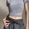 Thin Leather Waist Belt Double Loop Dress Jeans Belt Simple Women's Rivet Belt  Waist Accessories