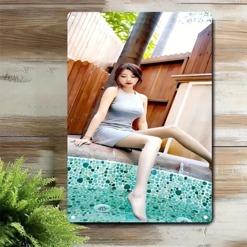 Metal Wall Art Outdoor Decor Poolside Elegant Dress Sign for Home Cafe Garden Bar