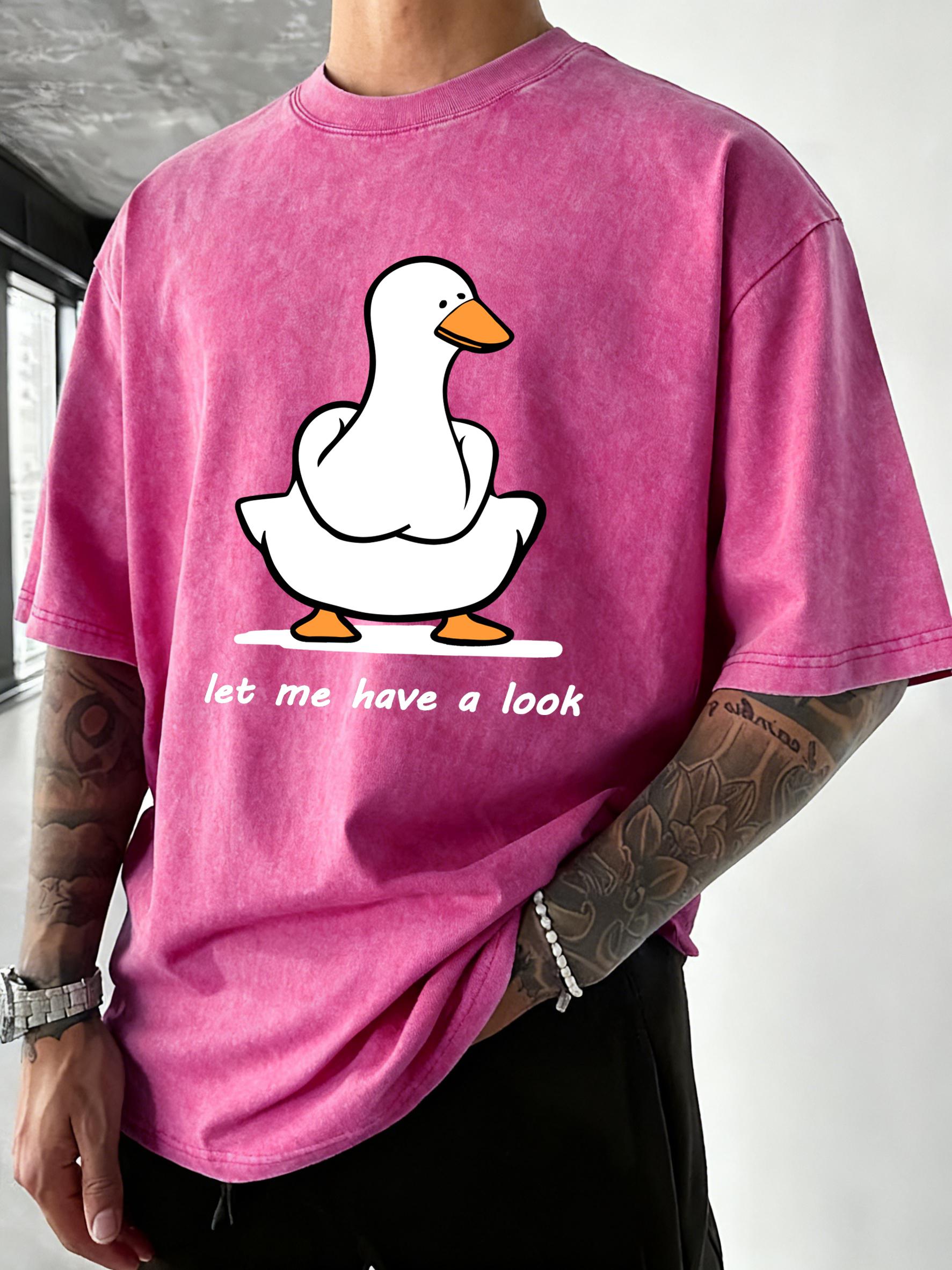 

Let Me Have A Look Goose Print Washed T Shirt Man Summer Crewneck Clothes Trendy Cotton Short Sleeves Casual Oversize TShirt S