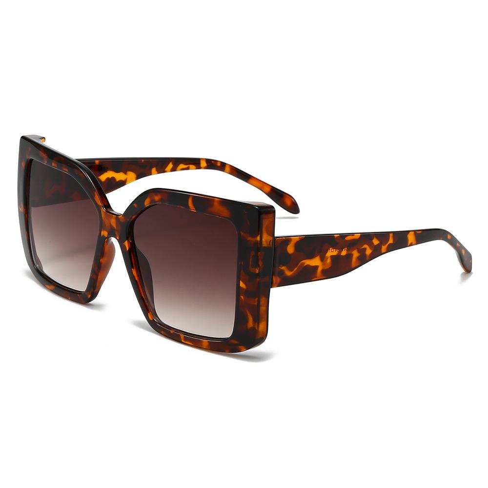 Trendy Leopard Print Color Square Fashionable Large Frame Double Beam Sunglasses Irregular Retro Cycling Sunglasses