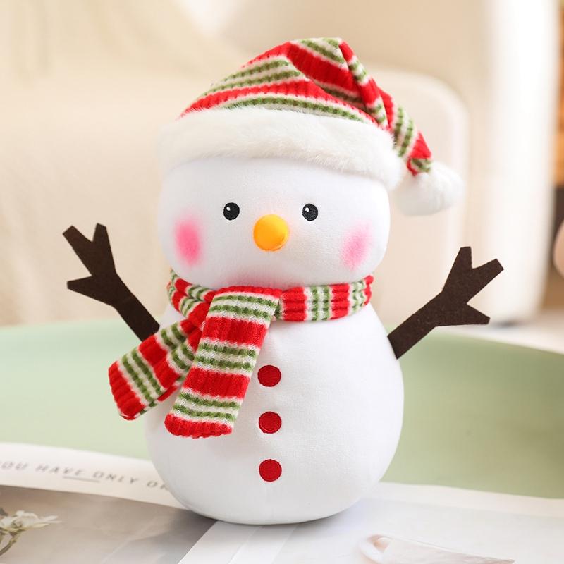1Pc 25Cm Lovely Christmas Snowman Plush Toys Kawaii Snowman Wears Santa'S Hat Scarf Loose Coat Doll For Xmas Party Decor Gift