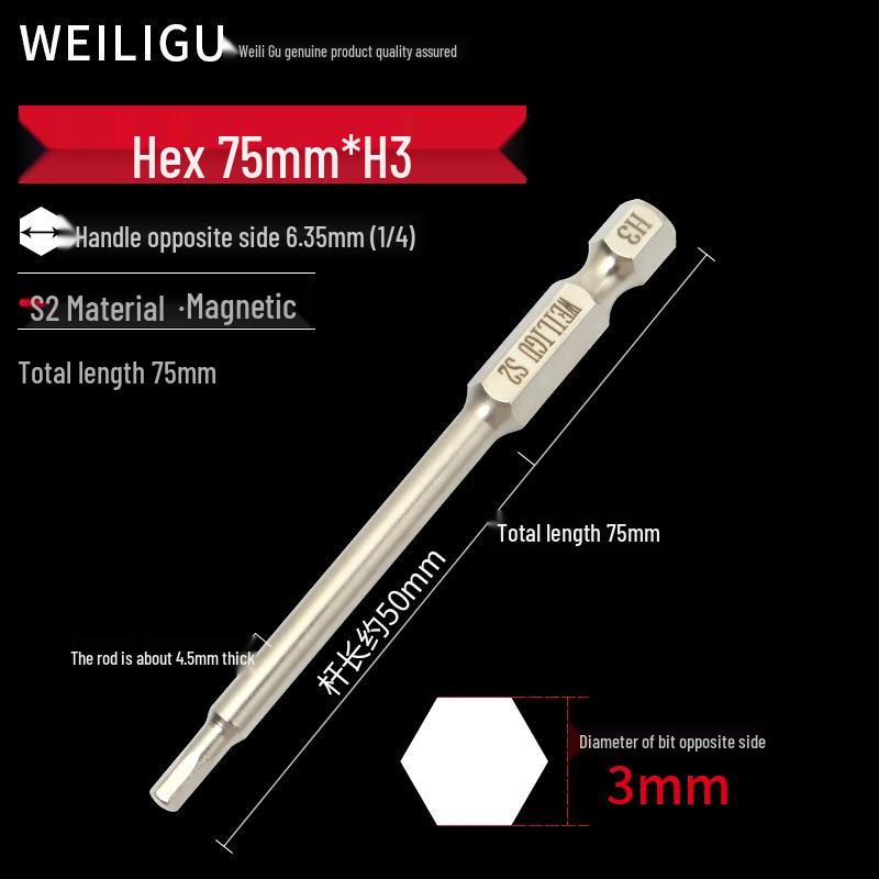 Electroplated Anti-Rust Hex Bit Set, S2 Steel, Extended Pneumatic Air Driver, Hex Socket Screwdriver.