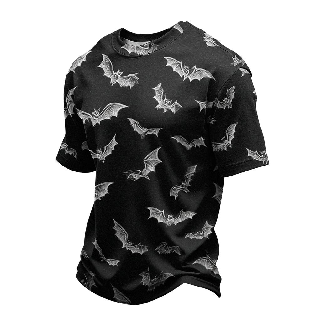 Men's Casual Short Sleeve T-Shirt Lightweight Breathable Fabric Crew Neck Halloween Themed Printed Top for Everyday Wear